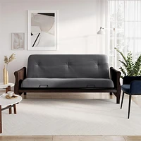 8 Inch Full Poly Futon Mattress with Full Size Espresso Wood Arm Futon Frame, Gray