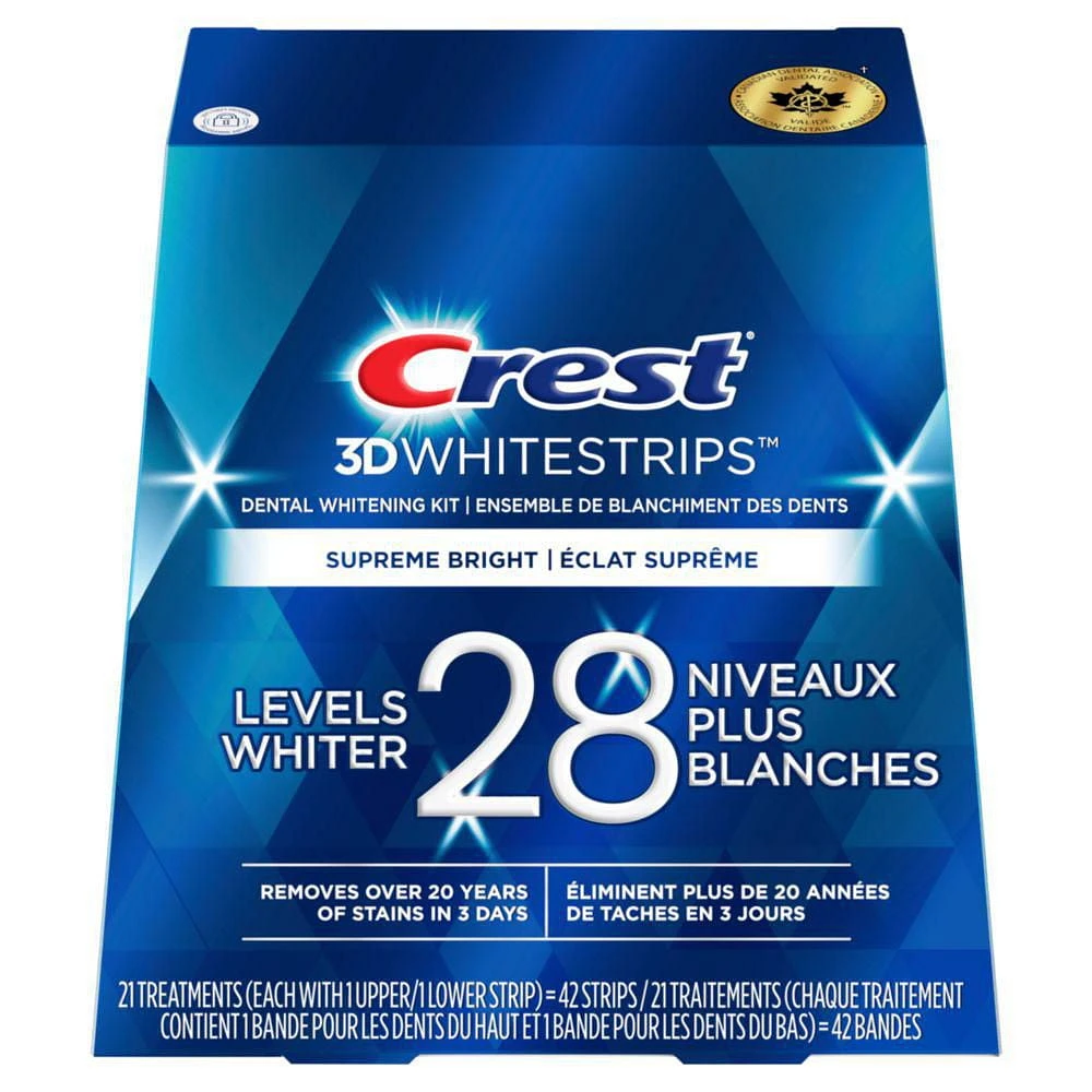 Crest 3D Whitestrips Supreme Bright At-home Teeth Whitening Kit, 28 Levels Whiter