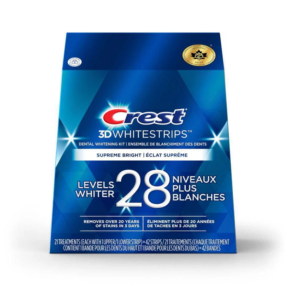 Crest 3D Whitestrips Supreme Bright At-home Teeth Whitening Kit, 28 Levels Whiter