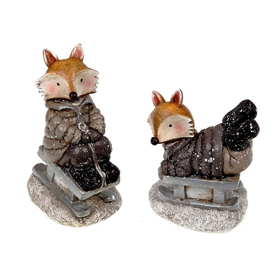 Polyresin Fox On Sled (Assorted) - Set of 2