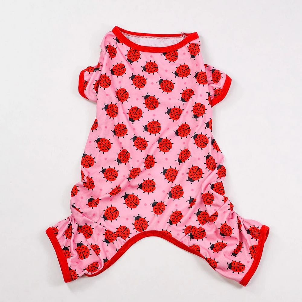 Fetchwear Dog Clothes: Ladybug Jersey Pajamas, Size XS-XL