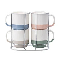 Mainstays Two-Tone Saying Ceramic Stacking Mug Set, 13 oz, 4 piece, Stacking Mug Set