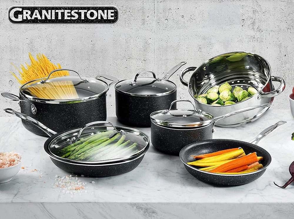 GraniteStone 10-Piece Nonstick Cookware Set, Scratch-Resistant, Granite-coated Anodized Aluminum, Dishwasher-Safe, PFOA-Free As Seen On TV