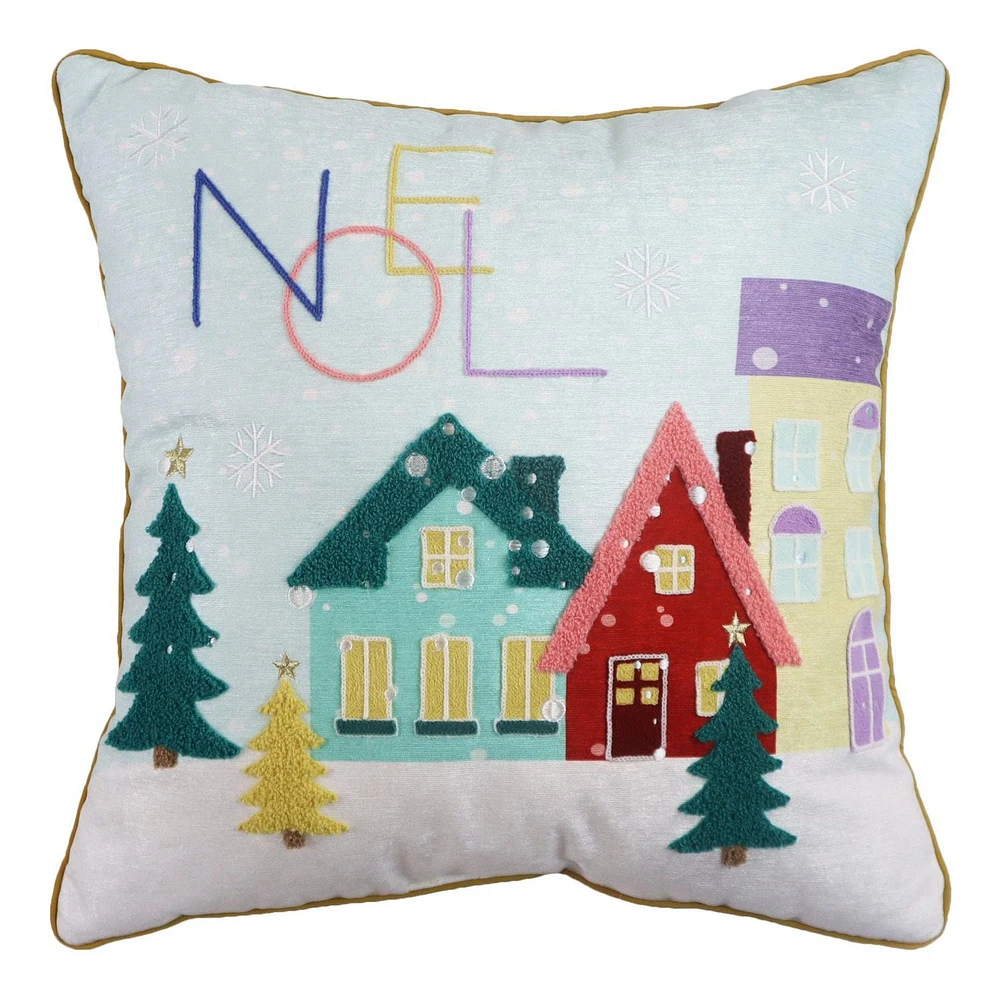 Holiday Time Décor Cushion 18x18 inch House Tree Cushion, 18" x 18", festive