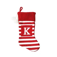 ﻿Holiday Time 19 inches Knit Monogram Stocking with letter "K", Red/White Striped