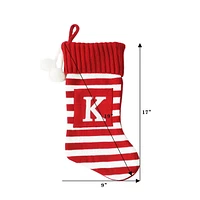 ﻿Holiday Time 19 inches Knit Monogram Stocking with letter "K", Red/White Striped