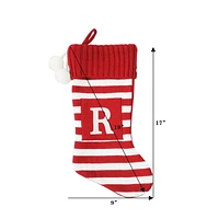 Holiday Time 19 inches Knit Monogram Stocking with letter "R", Red/White Striped