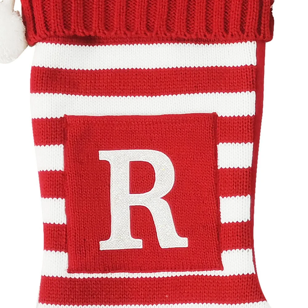 Holiday Time 19 inches Knit Monogram Stocking with letter "R", Red/White Striped