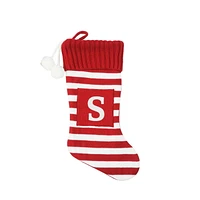 ﻿Holiday Time 19 inches Knit Monogram Stocking with letter "S", Red/White Striped