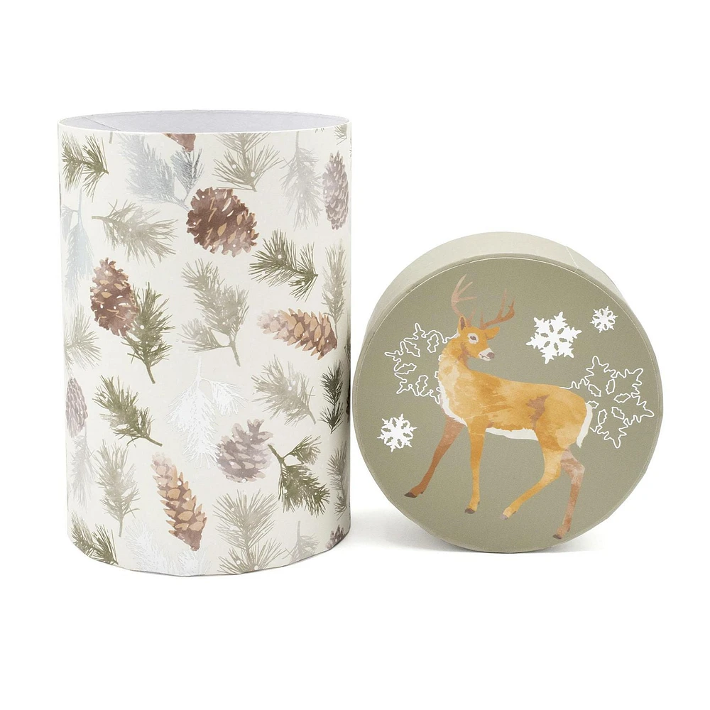 Holiday Time Deer Round Candle Gift box, 4 in x 4 in, 1 Count, Round Candle Gift Box