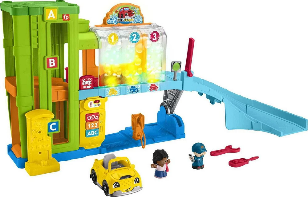 Fisher-Price Little People Light-Up Learning Garage Toddler Playset, 5 Play Pieces, Multi-Language Version