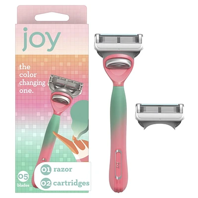 rasoir joy qui change de couleur pour femmes, trousse de rasage avec 1 manche + 2 cartouches de rechange 1CT