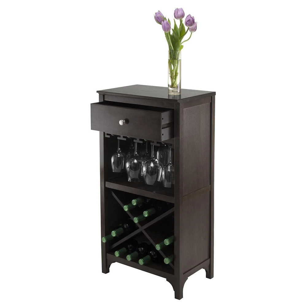 92745- Ancona Modular Wine Cabinet with One Drawer, Glass Rack, X Shelf