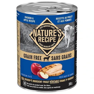 Nature's Recipe Grain Free Premium Paté Wet Dog Food, Chicken & Apple Recipe, 368g