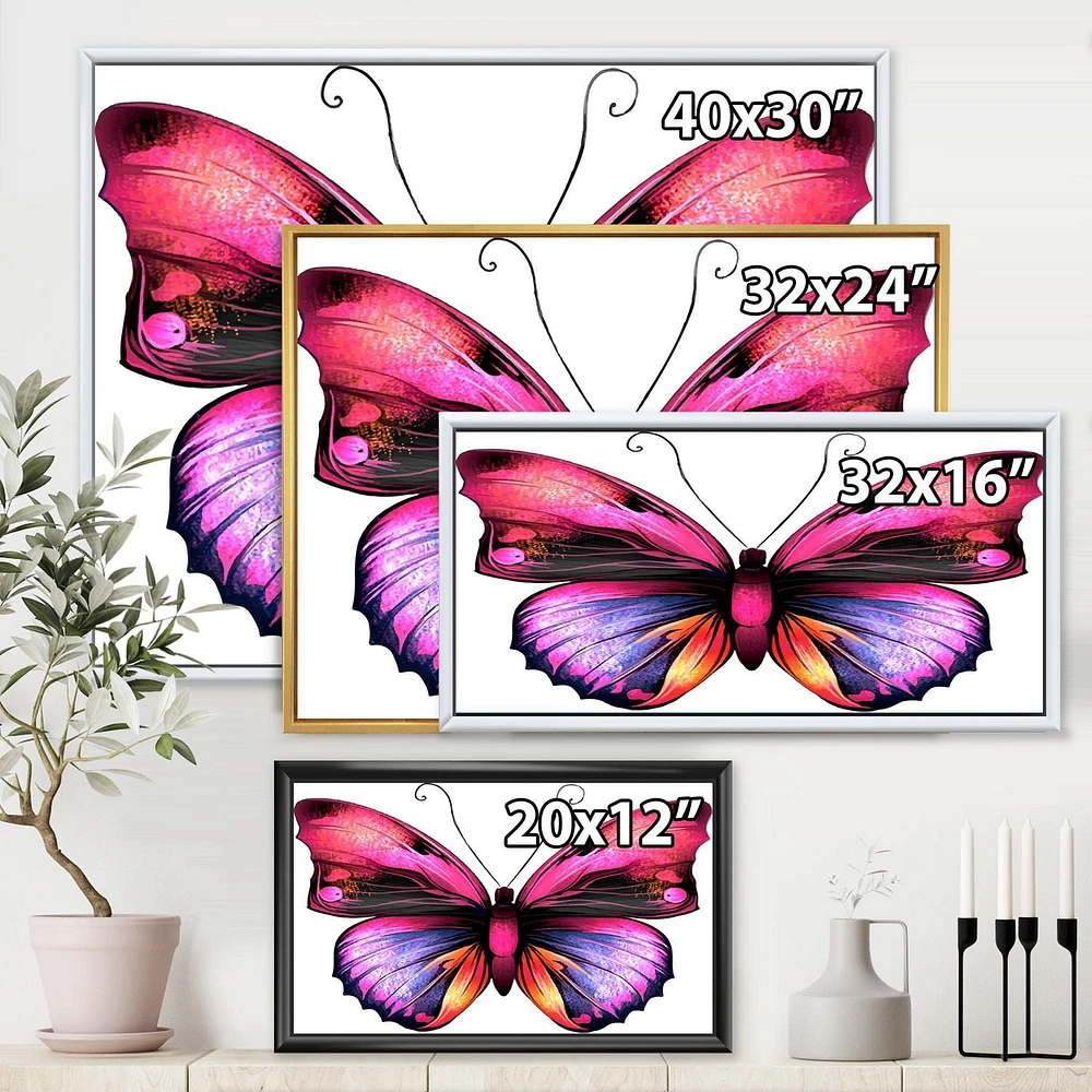 Designart Bright Pink Butterfly Portrait FLOAT FRAME WALL ART