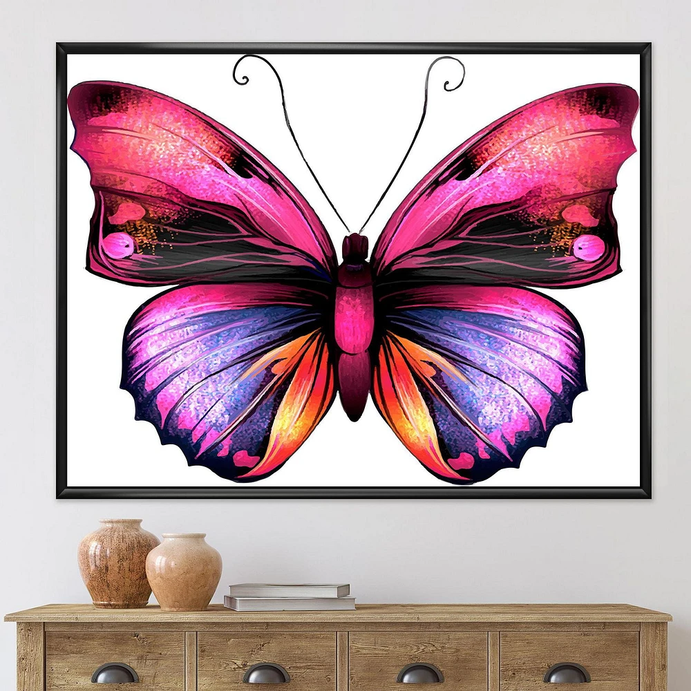 Designart Bright Pink Butterfly Portrait FLOAT FRAME WALL ART