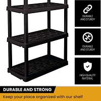 Hyper Tough 74"H x 18"D x 36"W 5 Shelf Plastic Garage Shelves, Pack of 2 Storage Shelving Unit, Black-750 Lbs Capacity