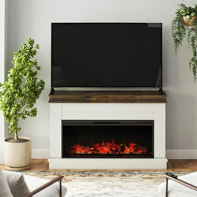 Ameriwood Home Mateo Wide Mantel with Linear Electric Fireplace and Remote for TVs up to 65", Ivory Oak/Rustic