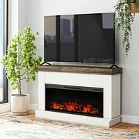 Ameriwood Home Mateo Wide Mantel with Linear Electric Fireplace and Remote for TVs up to 65", Ivory Oak/Rustic