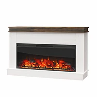 Ameriwood Home Mateo Wide Mantel with Linear Electric Fireplace and Remote for TVs up to 65", Ivory Oak/Rustic