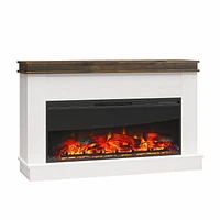 Ameriwood Home Mateo Wide Mantel with Linear Electric Fireplace and Remote for TVs up to 65", Ivory Oak/Rustic