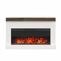 Ameriwood Home Mateo Wide Mantel with Linear Electric Fireplace and Remote for TVs up to 65", Ivory Oak/Rustic