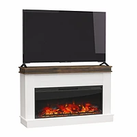 Ameriwood Home Mateo Wide Mantel with Linear Electric Fireplace and Remote for TVs up to 65", Ivory Oak/Rustic