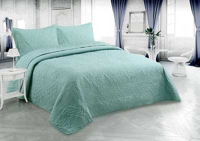 Marina Decoration Ensemble de literie en tissu Pinsonic uni gaufré, couvre-lit ultra doux pour l'été, avec taies d'oreiller, couleur verte