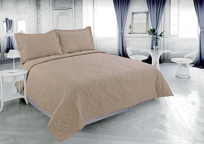 Literie Marina Decoration, couvre-lit Pinsonic uni en relief, ultra doux, avec taies d'oreiller, couleur taupe