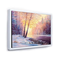 Designart Winter Scenery With Bridge Of Meandering River II FLOAT FRAME WALL ART