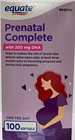 Equate Prenatal Complete with 200mg DHA, 100 Softgels, <br>One per day