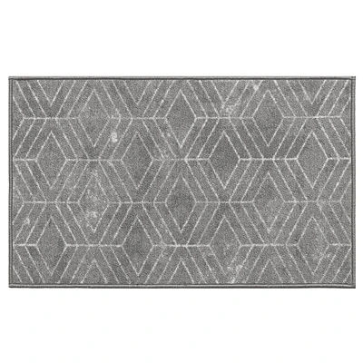 18-inch x 30-inch Malika Grey Printed Floor Mat, Machine washable doormat