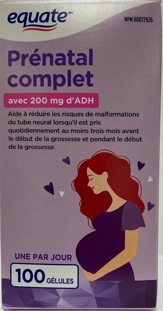 Equate Prenatal Complete with 200mg DHA, 100 Softgels, <br>One per day
