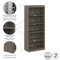 Bestar Universel 30W Standard 5 Shelf Bookcase in silver maple