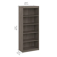 Bestar Universel 30W Standard 5 Shelf Bookcase in silver maple