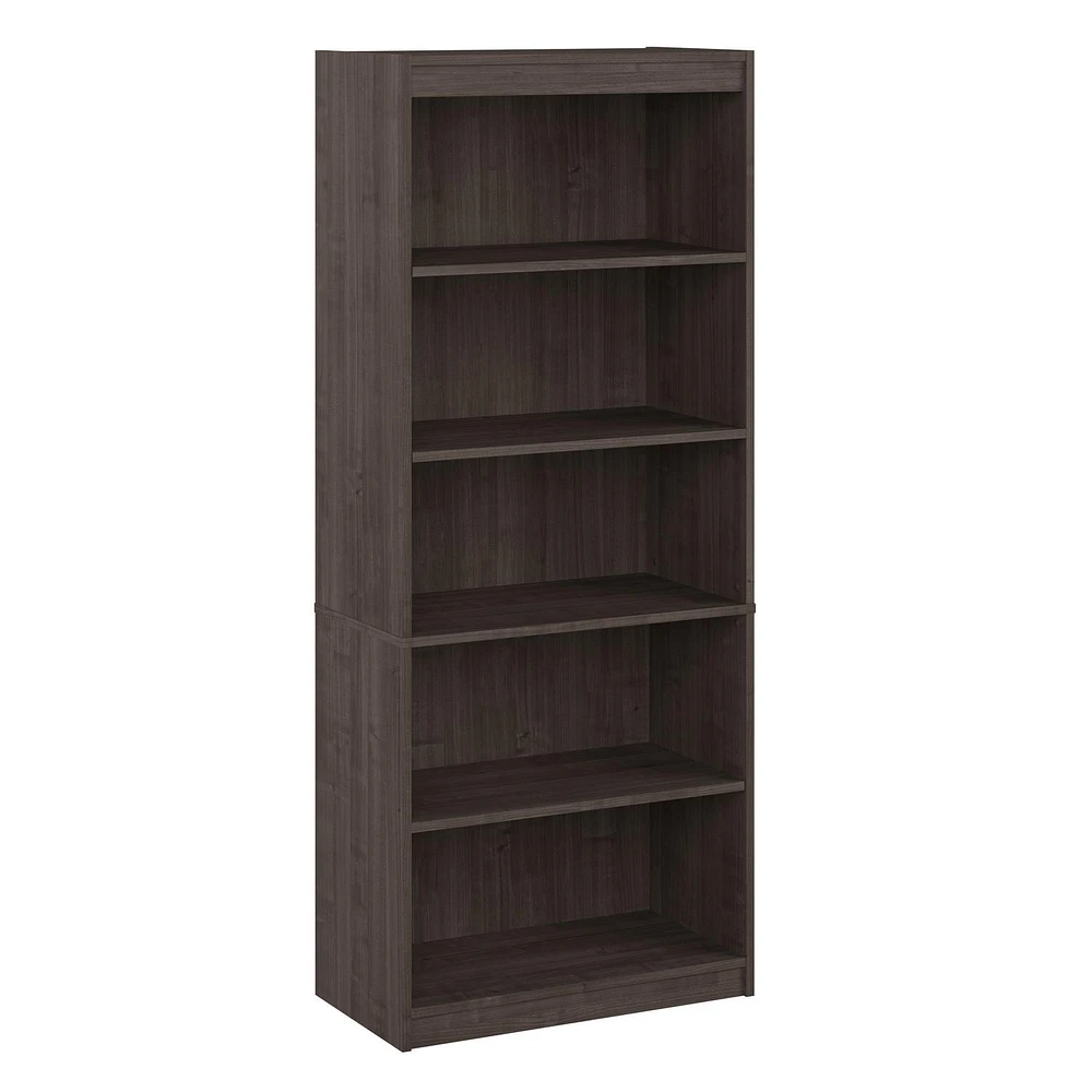 Bestar Logan 30W 5 Shelf Bookcase in medium gray maple