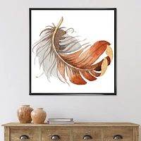 Designart Orange Ethnic Bird Feather FLOAT FRAME WALL ART