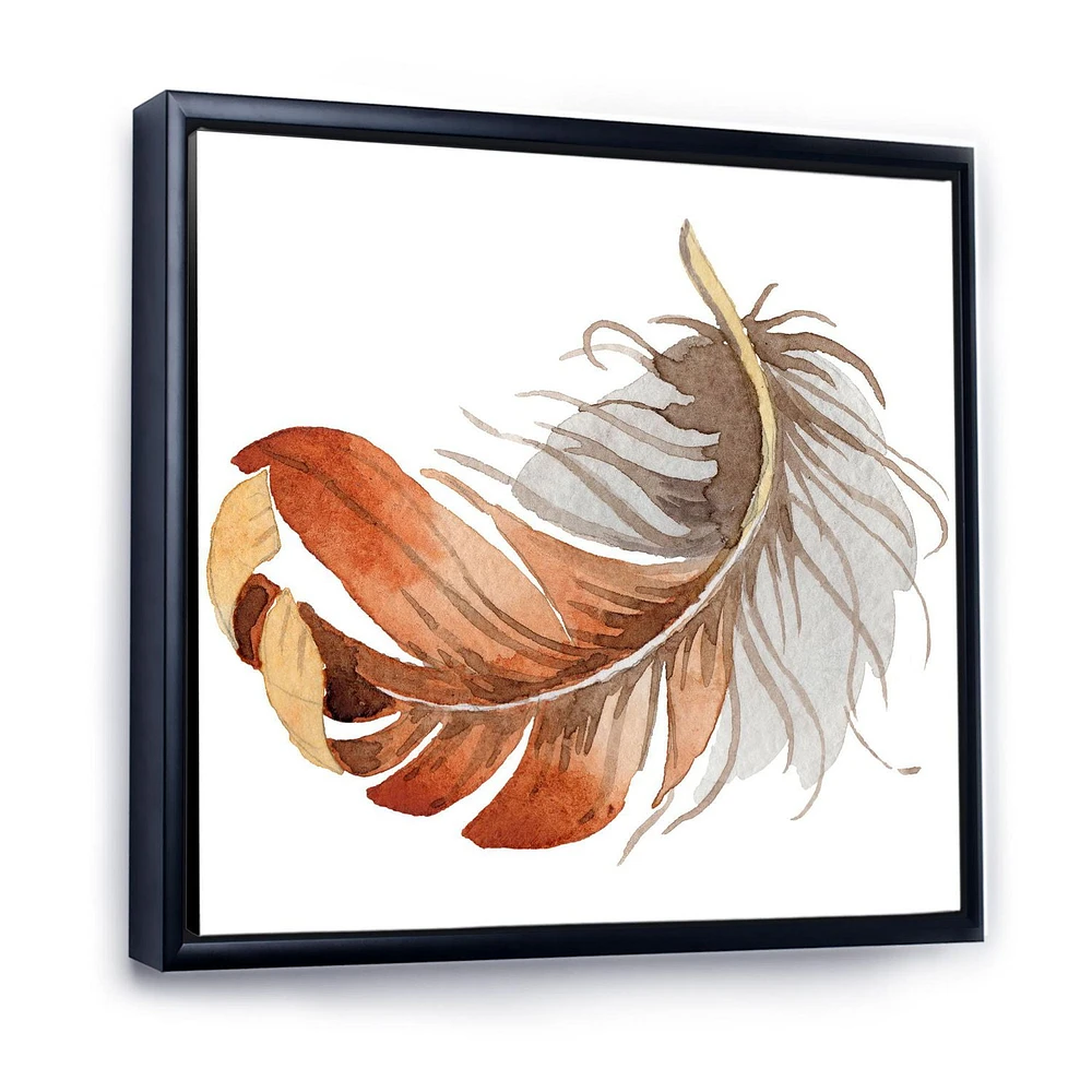 Designart Orange Ethnic Bird Feather FLOAT FRAME WALL ART