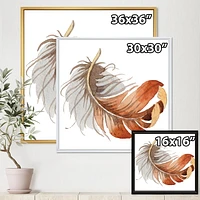 Designart Orange Ethnic Bird Feather FLOAT FRAME WALL ART