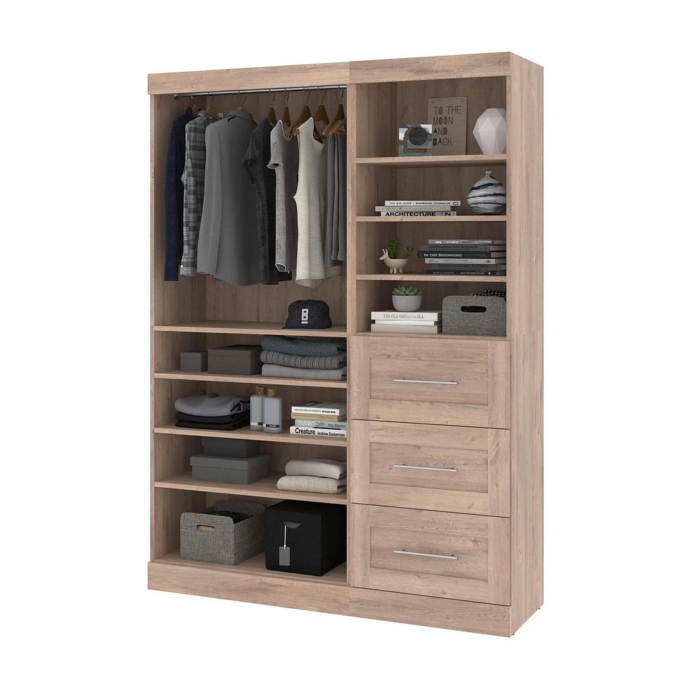 Bestar Pur 61W Closet Organizer in rustic brown