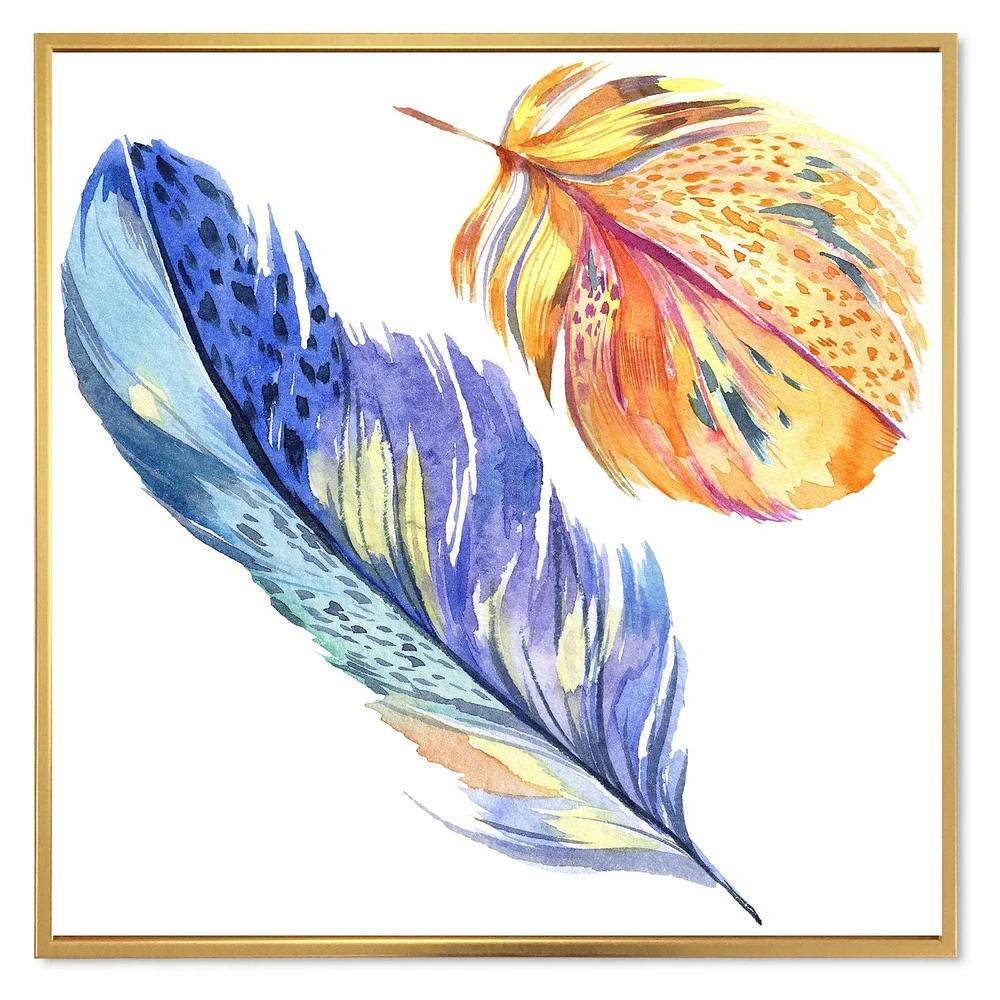 Designart Colorful Blue Bird Feather From Wing FLOAT FRAME WALL ART