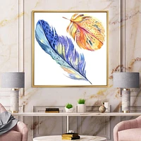 Designart Colorful Blue Bird Feather From Wing FLOAT FRAME WALL ART