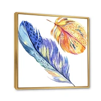 Designart Colorful Blue Bird Feather From Wing FLOAT FRAME WALL ART