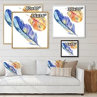 Designart Colorful Blue Bird Feather From Wing FLOAT FRAME WALL ART