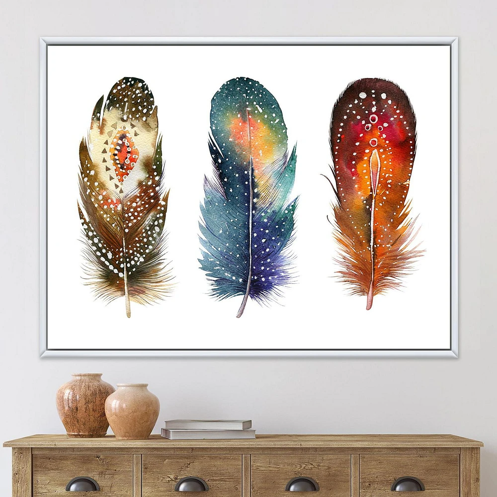 Designart Colourful Boho Feather Set IX FLOAT FRAME WALL ART