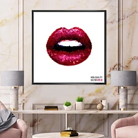 Designart Sexy Red Woman Lips FLOAT FRAME WALL ART