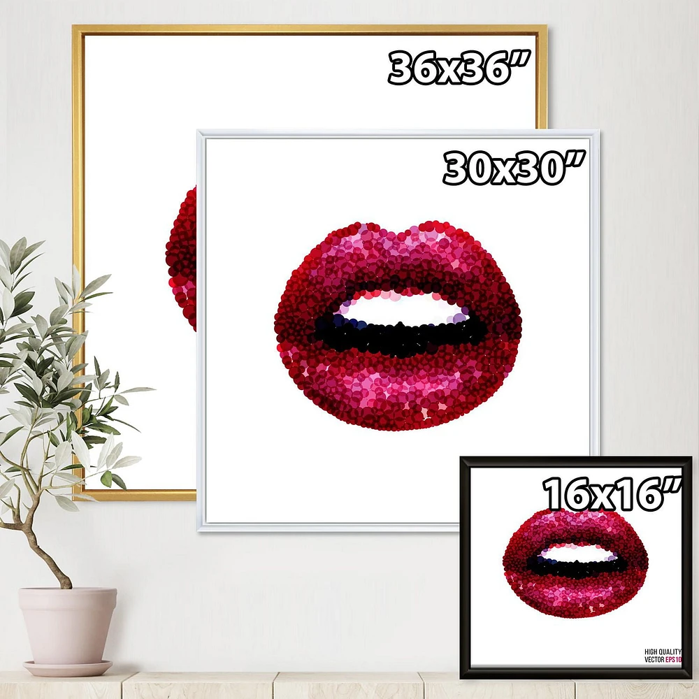 Designart Sexy Red Woman Lips FLOAT FRAME WALL ART