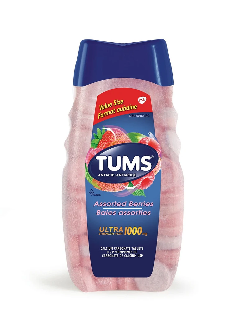 Tums Ultra Strength 1000mg Antacid for Heartburn Relief, Assorted Berry, 160 Count