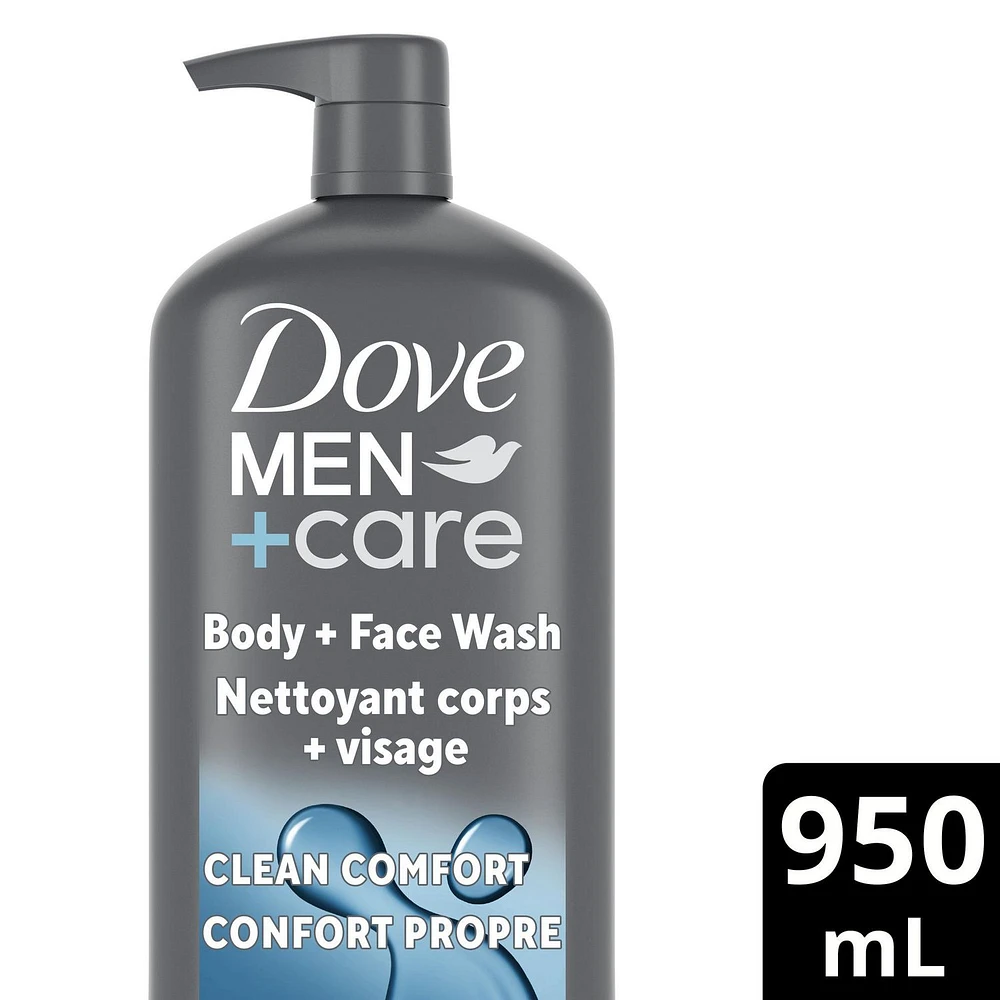 Dove Men+Care Hydrating Clean Comfort Body and Face Wash with 24hr Nourishing Micromoisture Technology Body Wash for Men 950 ml with Pump, 950mL