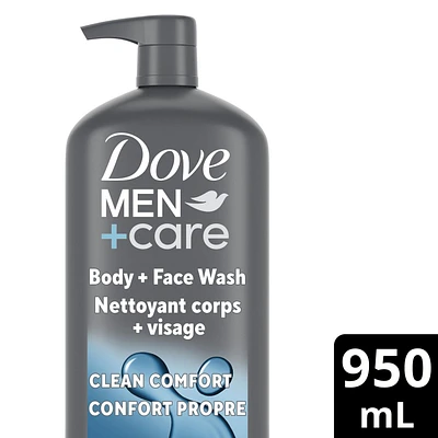 Dove Men+Care Nettoyant Corps et Visage Hydratant avec Technologie Micromoisture Nourrissante pour 24 h Clean Comfort nettoyant corporel pour hommes 950 ml avec pompe Nettoyant Visage 950ml